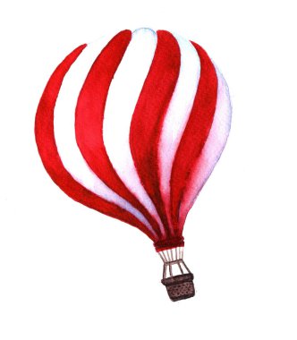 Suluboya sıcak hava balonu. Elle çizilmiş vintage hava balonu