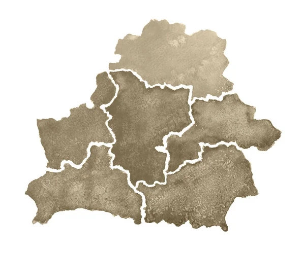 Рука витягнути аквареллю мапу Білорусі. Ізольована ілюстрація мапу Білорусі на білому тлі. — стокове фото