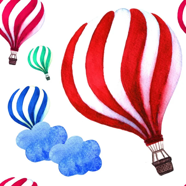 Balon na ogrzane powietrze w niebo chmura tła. Idealna na zaproszenia, plakaty i karty — Zdjęcie stockowe