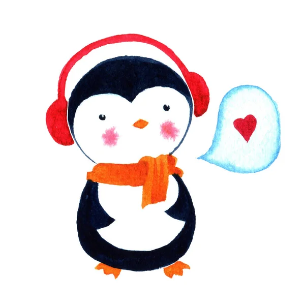 Мультяшне кохання пінгвінів. Акварельна ілюстрація ізольована на білому тлі. Шаблон листівки — стокове фото