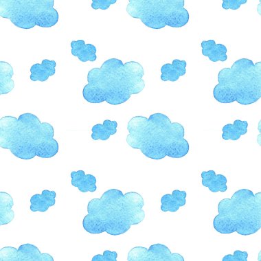 Mavi suluboya bulutlar arka plan. El boyalı bulut beyaz izole.