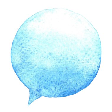 Kabarcık mavi suluboya konuş. Tasarım öğesi. Elle çizilmiş konuşma.