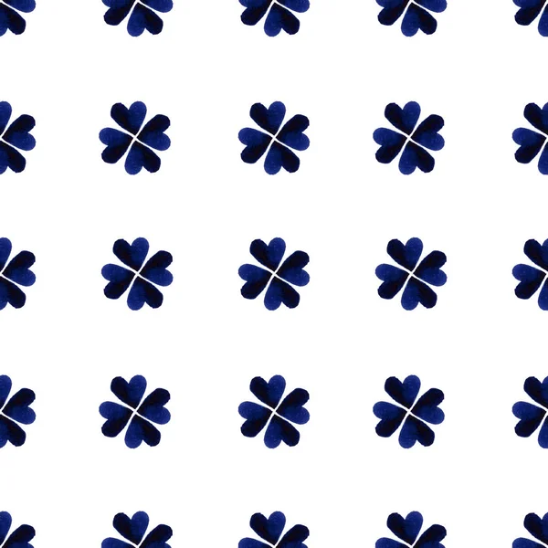 Φύλλα ακουαρέλας μπλε τετράφυλλο τριφύλλι. Φόντο ημέρα του Αγίου Πατρικίου. Φιλανθρωπία. Χειροποίητη Εικόνα — Φωτογραφία Αρχείου