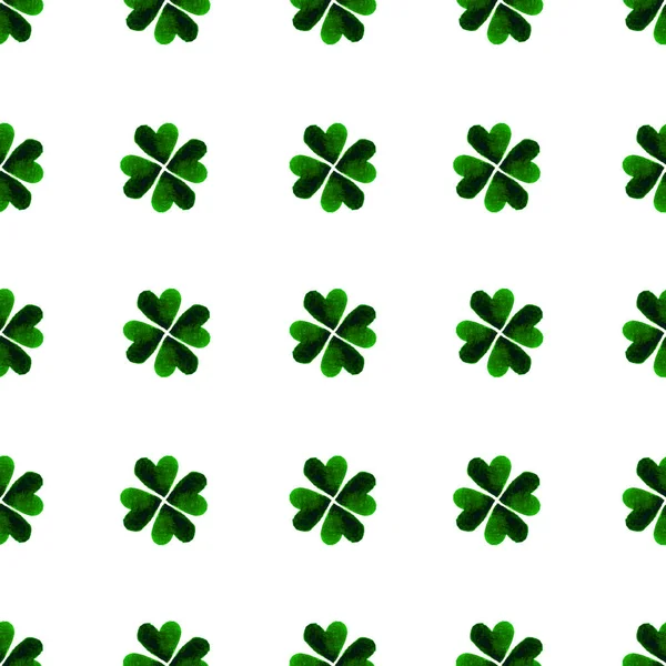 Akvarelu zelený čtyři - leaf clover listy. St. Patrick den pozadí. Charitu. Ručně malované ilustrace — Stock fotografie