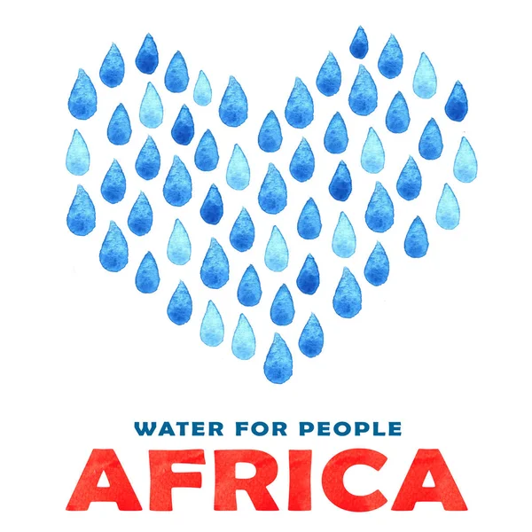 Miłości czystej wodzie plakat. Społecznego ilustracja o problemy Afryki. Dając darowizny dla afrykańskich dzieci i ludzi. Projekt Fundacji. Akwarela ręcznie malowane rysunku — Zdjęcie stockowe