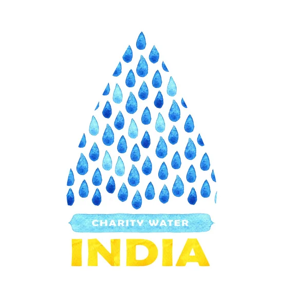 Caridad agua limpia cartel. Ilustración social sobre problemas India. Dando donaciones para niños y personas indígenas. Proyecto de fundación. Dibujo pintado a mano de acuarela — Foto de Stock