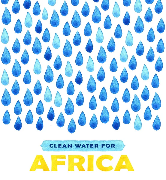 Charity clean Water poster. Social illustration about problems Africa. Giving donations for African children and people. Foundation project. Watercolor hand painted drawing — Stock Photo, Image