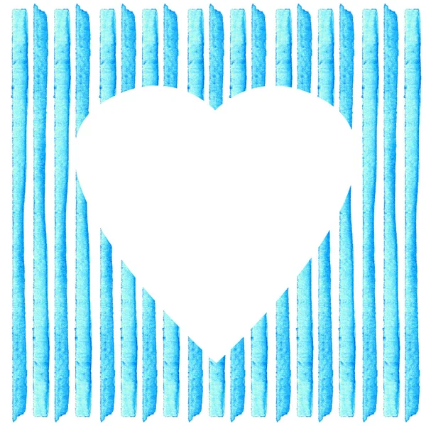 Forma de corazón blanco en raya azul pintado en acuarela. Fondo de estilo retro. Elemento de diseño para carteles, pegatinas, pancartas, invitaciones, bodas . — Foto de Stock