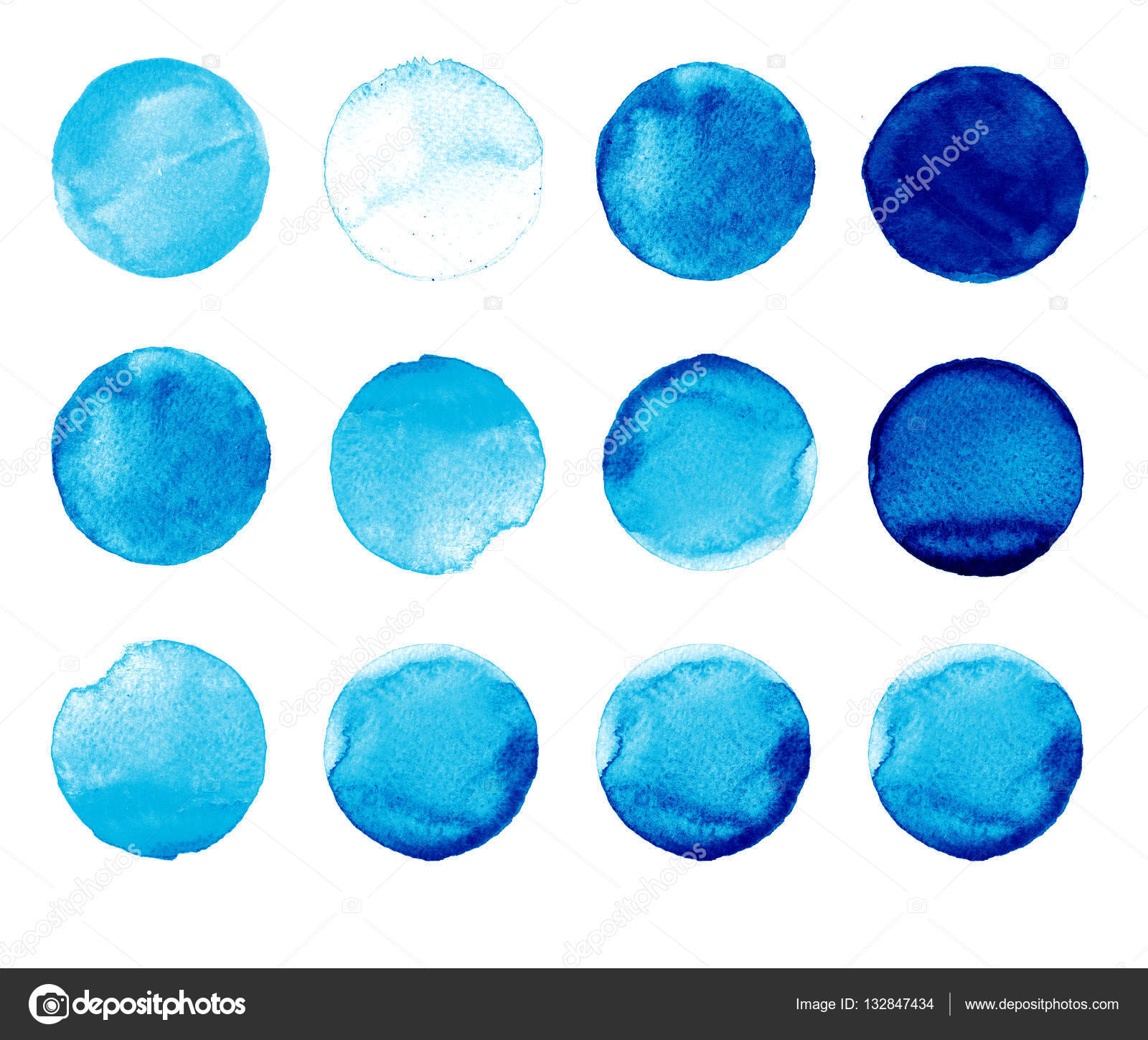 Serie di colorati a mano dell acquerello dipinto cerchio isolato su bianco Illustrazione dell acquerello per disegno artistico Tondo macchie macchie di