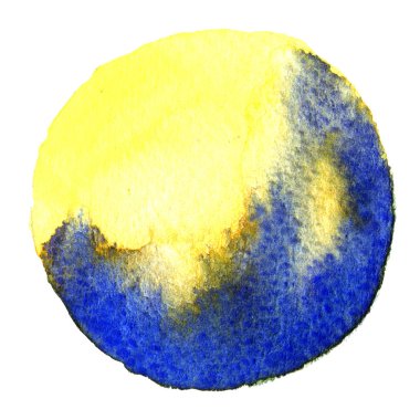 Beyaz bir arka plan üzerinde izole suluboya ile mavi daire şekli boyalı. Suluboya. Örnek Trendy renkler 2017.