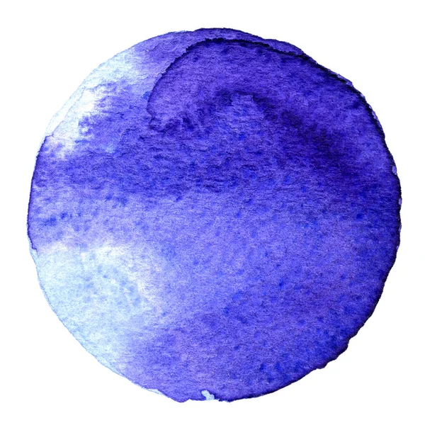 Forma de círculo azul pintado con acuarelas aisladas sobre un fondo blanco. Acuarela. Muestra de colores de moda 2017 . — Foto de Stock