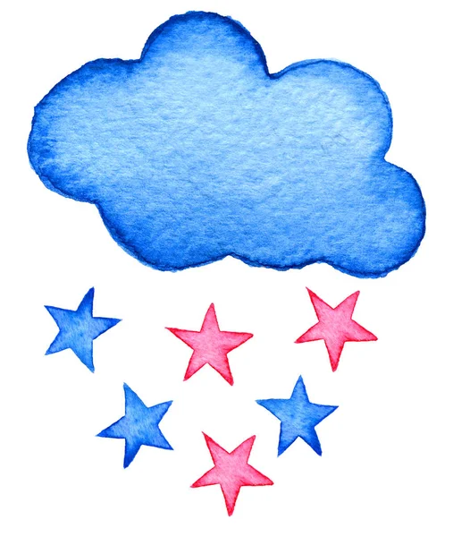 Hand painted watercolor cloud and stars isolated on white