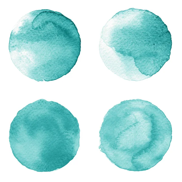 Uppsättning av blå akvarell handmålade cirkel isolerade på vitt. Illustration till konstnärlig gestaltning. Runda fläckar, blobbar — Stockfoto