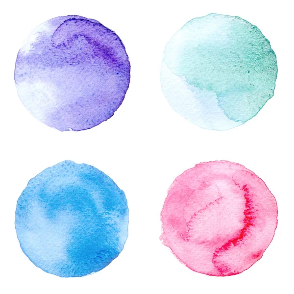 Set of colorful watercolor hand painted circle isolated on white. Illustration for artistic design. Round stains, blobs blue, red, green, brown — Stock Photo, Image