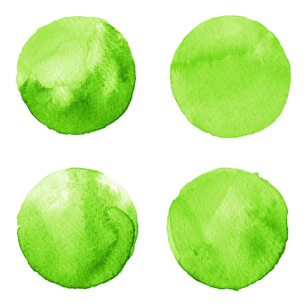 Set of green watercolor hand painted circle isolated on white. Illustration for artistic design. Round stains, blobs — Stock Photo, Image