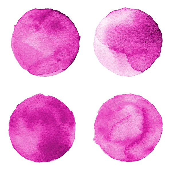Conjunto de colorido círculo pintado a mano acuarela aislado en blanco. Ilustración para diseño artístico. Manchas redondas, manchas de color lavanda — Foto de Stock