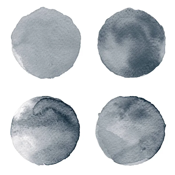 Σετ πολύχρωμα ακουαρέλα χέρι ζωγραφισμένα κύκλο απομονωμένα σε λευκό. Εικονογράφηση για καλλιτεχνικό σχεδιασμό. Στρογγυλή λεκέδες, σταγόνες — Φωτογραφία Αρχείου