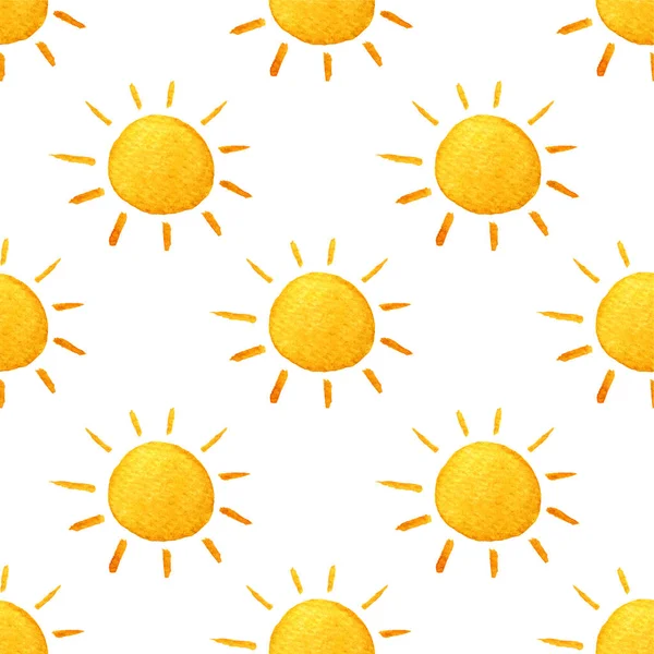 Modello di acquerello meteo. Bel sole sorridente. Illustrazione dipinta a mano. Isolato su sfondo bianco — Foto Stock