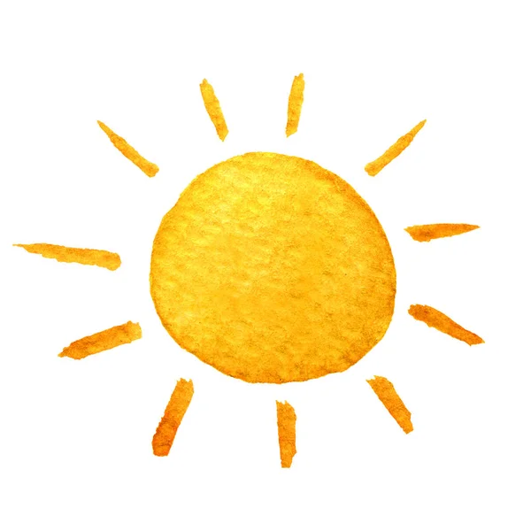 Cute cartoon sunshine. Hand drawn watercolor illustration smiling sun. Water-color painted drawing. — Stock Photo, Image