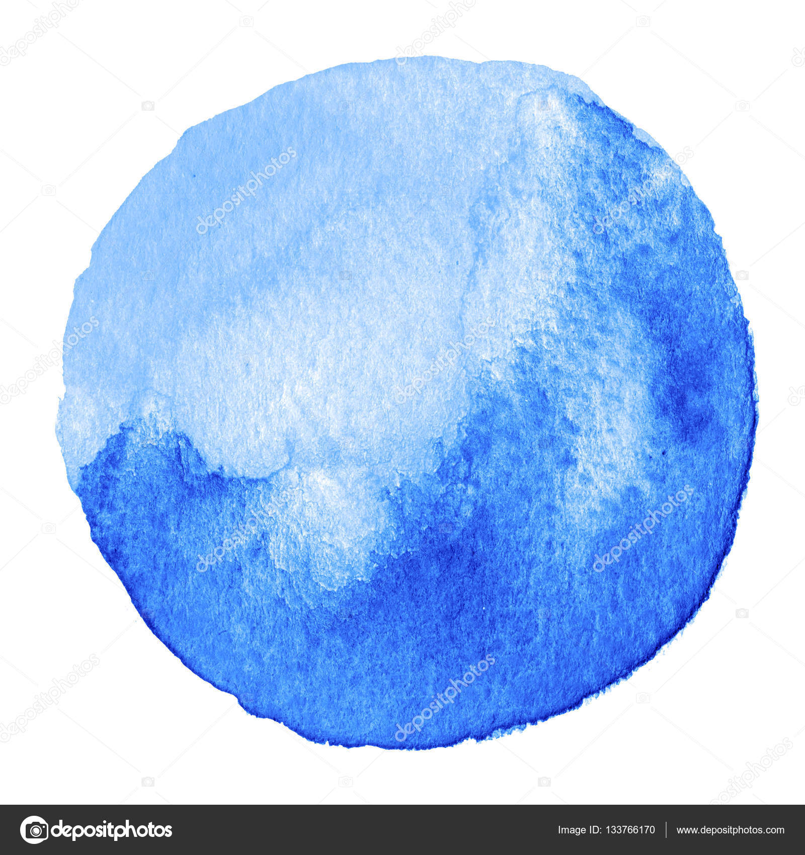 Cerchio dell acquerello in colore blu Macchia con struttura di carta Elemento di disegno dell acquerello isolato su priorit  bassa bianca