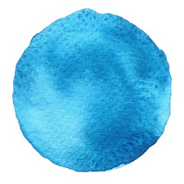 Mavi suluboya daire. Kağıt dokusu ile leke. Beyaz arka plan üzerinde izole tasarım öğesi. El çekilmiş soyut şablonu