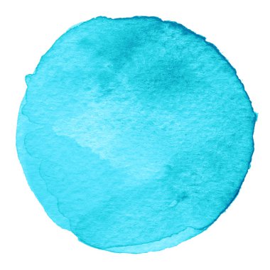 Mavi suluboya daire. Kağıt dokusu ile leke. Beyaz arka plan üzerinde izole tasarım öğesi. El çekilmiş soyut şablonu