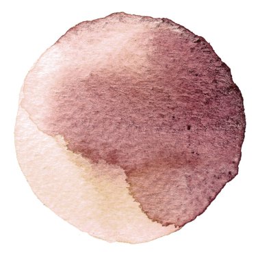 Kahverengi suluboya daire. Kağıt dokusu ile leke. Beyaz arka plan üzerinde izole tasarım öğesi. El çekilmiş soyut şablonu