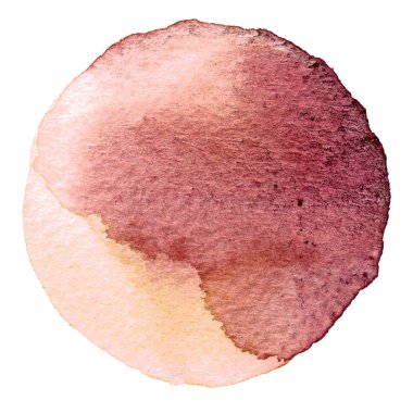 Kahverengi suluboya daire. Kağıt dokusu ile leke. Beyaz arka plan üzerinde izole tasarım öğesi. El çekilmiş soyut şablonu
