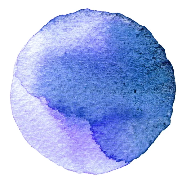 Cerchio acquerello blu. Macchia con texture di carta. Elemento di design isolato su sfondo bianco. Modello astratto disegnato a mano — Foto Stock