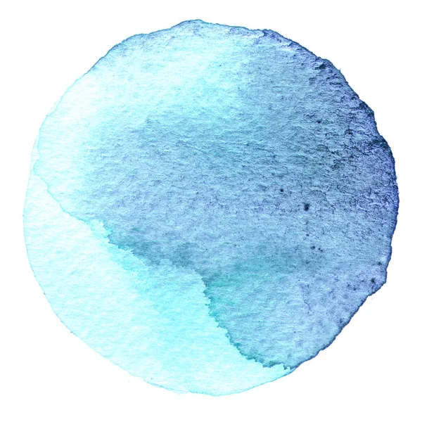 Cercle aquarelle bleu. Teinture avec la texture du papier. Élément de conception isolé sur fond blanc. Modèle abstrait dessiné à la main — Photo