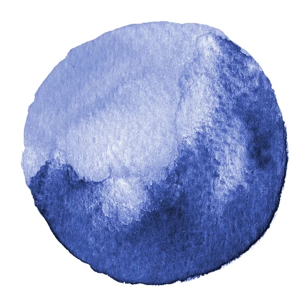 Modrý kruh akvarel. Skvrna se povrch papíru. Designový prvek izolovaných na bílém pozadí. Ručně tažené abstraktní šablona — Stock fotografie
