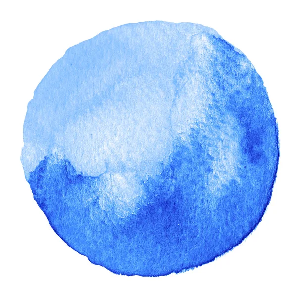 Kék akvarell kör. Foltot papír textúra. Design elem elszigetelt fehér background. Kézzel rajzolt absztrakt sablon — Stock Fotó