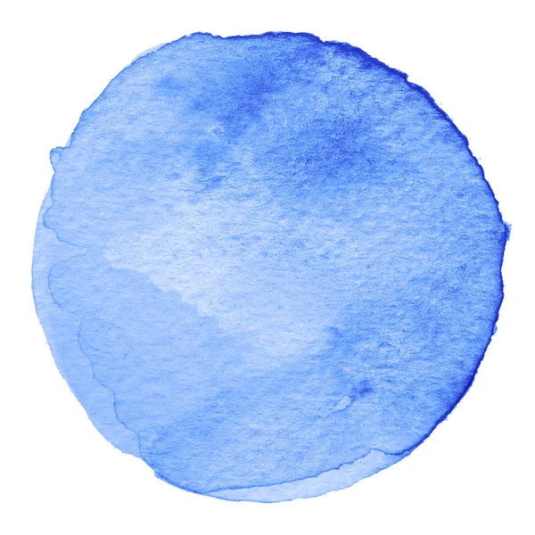 Modrý kruh akvarel. Skvrna se povrch papíru. Designový prvek izolovaných na bílém pozadí. Ručně tažené abstraktní šablona — Stock fotografie