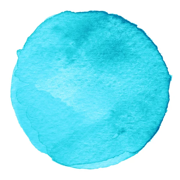 Blå vattenfärg cirkel. Fläcken med pappersstruktur. Designelement som isolerad på vit bakgrund. Hand dras abstrakt mall — Stockfoto