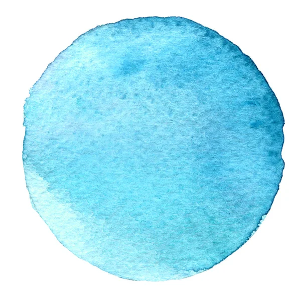 Cerchio acquerello blu. Macchia con texture di carta. Elemento di design isolato su sfondo bianco. Modello astratto disegnato a mano — Foto Stock
