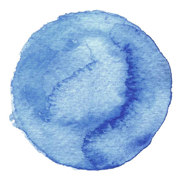 Círculo de acuarela azul. Mancha con textura de papel. Elemento de diseño aislado sobre fondo blanco. Plantilla abstracta dibujada a mano — Foto de Stock