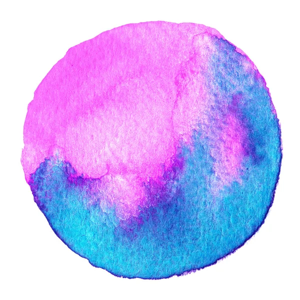 紫色的水彩圈。染色与纸张的纹理。白色背景上分离的设计元素。手画抽象模板 — 图库照片