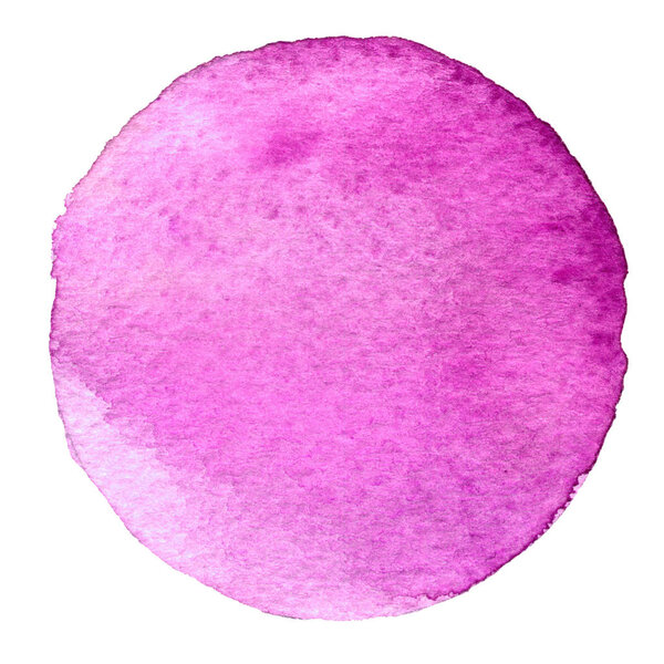 Purple watercolor circle. Stain with paper texture. Design element isolated on white background. Hand drawn abstract template
