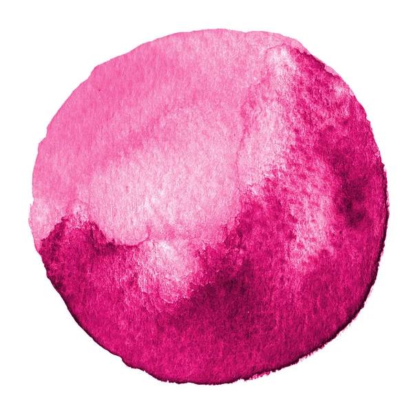 Cerchio acquerello rosa. Macchia con texture di carta. Elemento di design isolato su sfondo bianco. Modello astratto disegnato a mano — Foto Stock