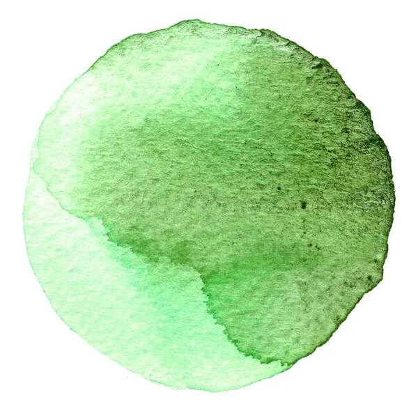 Circulo de acuarela verde. Mancha con textura de papel. Elemento de diseño aislado sobre fondo blanco. Plantilla abstracta dibujada a mano —  Fotos de Stock