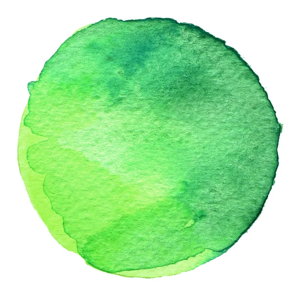 Zelený kruh akvarel. Skvrna se povrch papíru. Designový prvek izolovaných na bílém pozadí. Ručně tažené abstraktní šablona — Stock fotografie