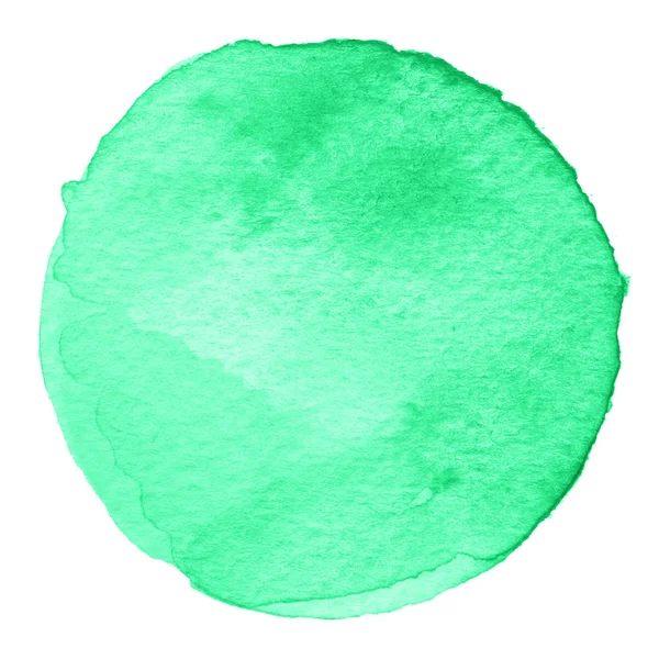 Cerchio acquerello verde. Macchia con texture di carta. Elemento di design isolato su sfondo bianco. Modello astratto disegnato a mano — Foto Stock