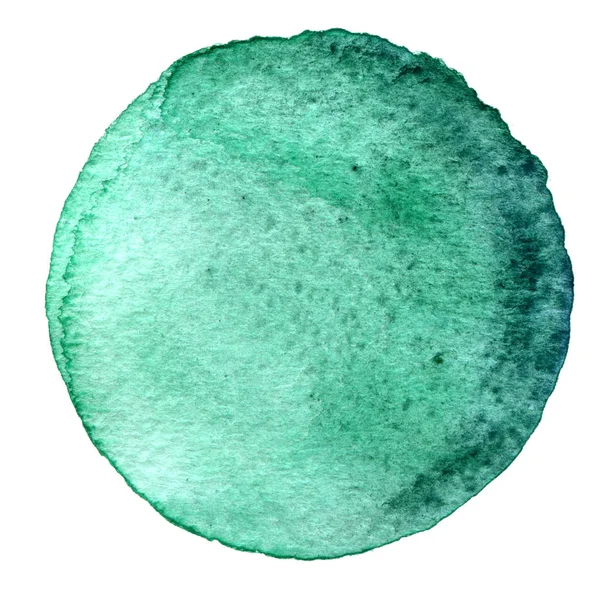 Circulo de acuarela verde. Mancha con textura de papel. Elemento de diseño aislado sobre fondo blanco. Plantilla abstracta dibujada a mano — Foto de Stock