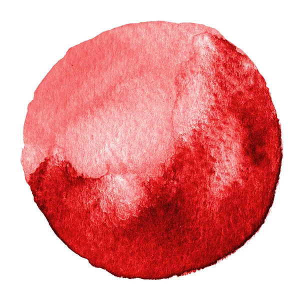 Cerchio acquerello rosso. Macchia con texture di carta. Elemento di design isolato su sfondo bianco. Modello astratto disegnato a mano — Foto Stock