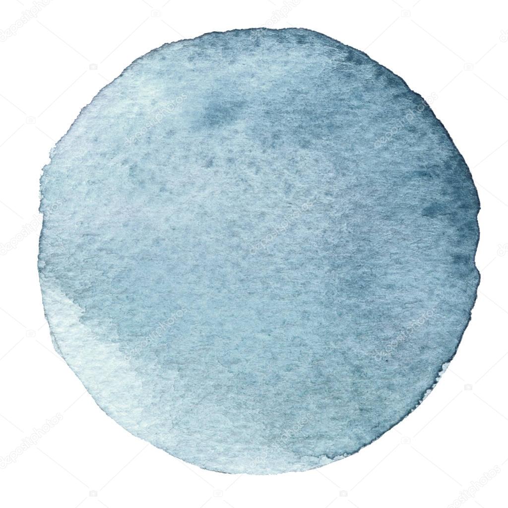 Gray watercolor circle. Stain with paper texture. Design element isolated on white background. Hand drawn abstract template