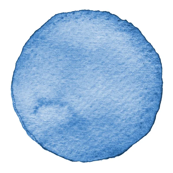 Cerchio acquerello blu. Macchia con texture di carta. Elemento di design isolato su sfondo bianco. Modello astratto disegnato a mano — Foto Stock