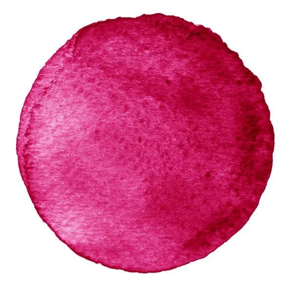 Círculo de aquarela rosa. Mancha com textura de papel. Elemento de design isolado sobre fundo branco. Modelo abstrato desenhado à mão — Fotografia de Stock