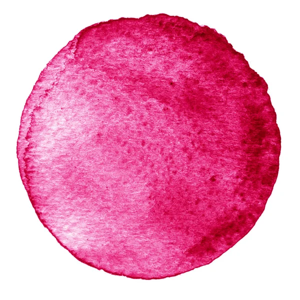 Círculo de aquarela rosa. Mancha com textura de papel. Elemento de design isolado sobre fundo branco. Modelo abstrato desenhado à mão — Fotografia de Stock