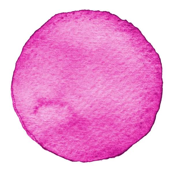 Roze aquarel cirkel. Vlek met papier textuur. Ontwerpelement geïsoleerd op een witte achtergrond. Hand getekende abstracte sjabloon — Stockfoto