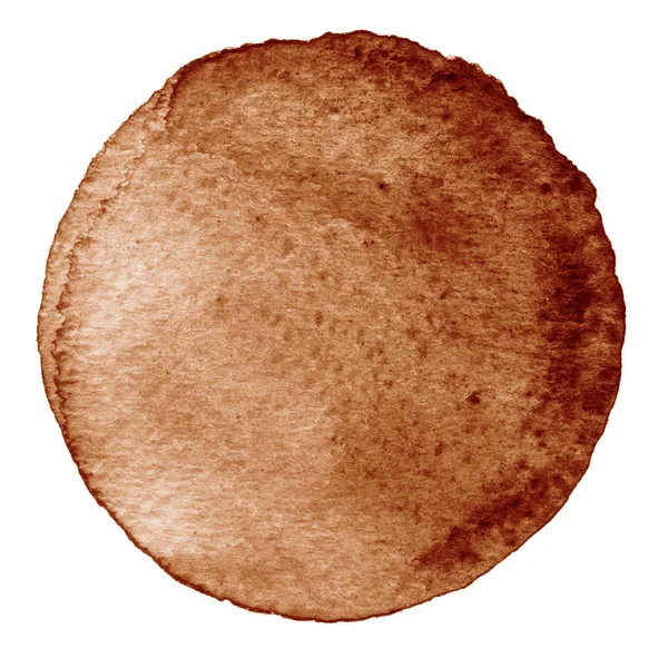 Καφέ ακουαρέλα κύκλος. Λεκές με υφή χαρτιού. Στοιχείο σχεδιασμού που απομονώνονται σε λευκό φόντο. Χέρι συρμένο αφηρημένη πρότυπο — Φωτογραφία Αρχείου